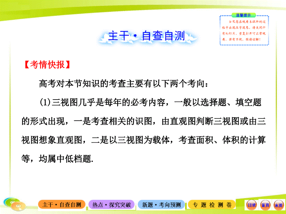 2013版高考数学专题辅导与训练配套课件：5.1空间几何体的三视图、表面积及体积(湖北专供-数学文)_第2页