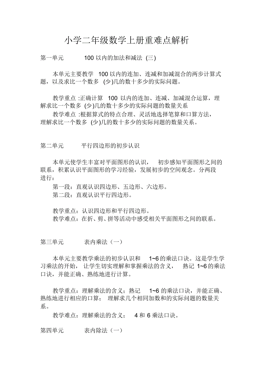 小学二年级数学上册重难点解析_第1页