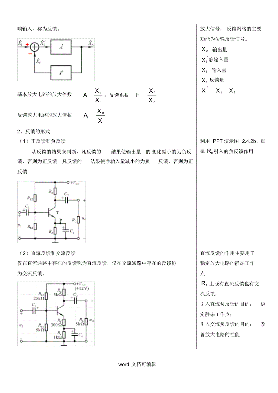 反馈的概念及判断方法负反馈放大电路的四种基本组态.doc_第2页