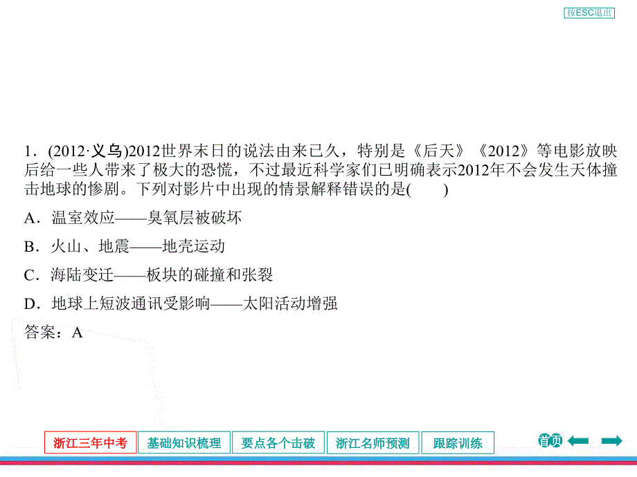 2013年浙江中考第一轮复习地球、宇宙和空间科学第二章人类生存的地球_第4页