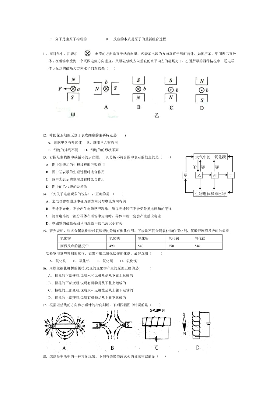 (浙教版)八年级下册科学期末试卷试题_第2页