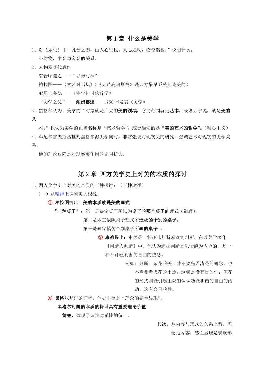 美学期末考试整理材料(汉语言文学)_第1页