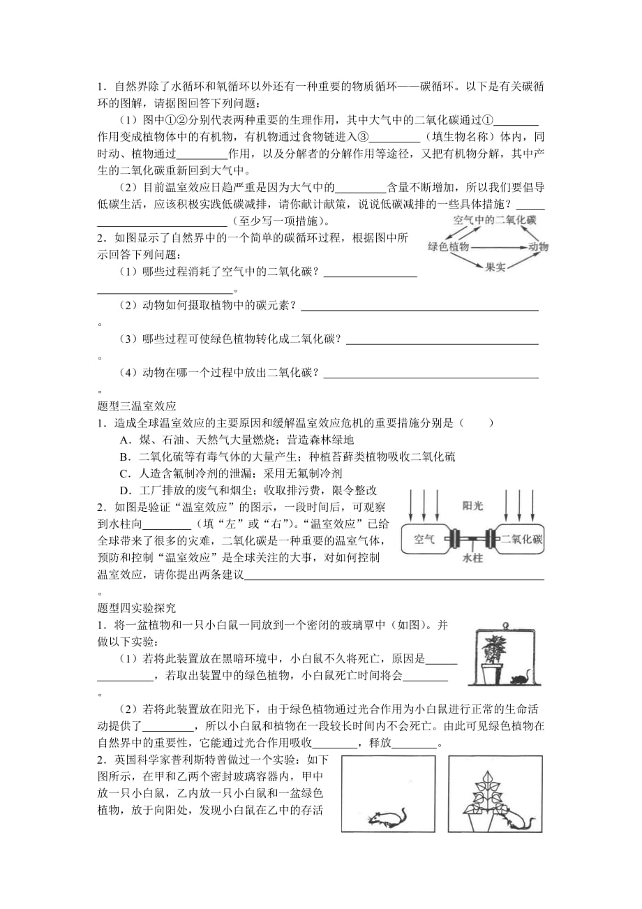 浙教版科学八年级下册第三章第七节-自然界中的氧循环和碳循环-一课时练习( 含答案)_第2页