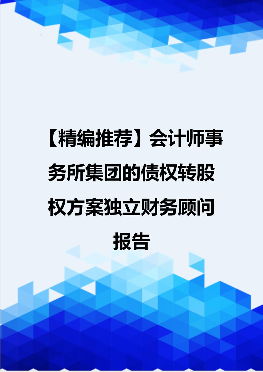 【精编推荐】会计师事务所集团的债权转股权方案独立财务顾问报告_第1页