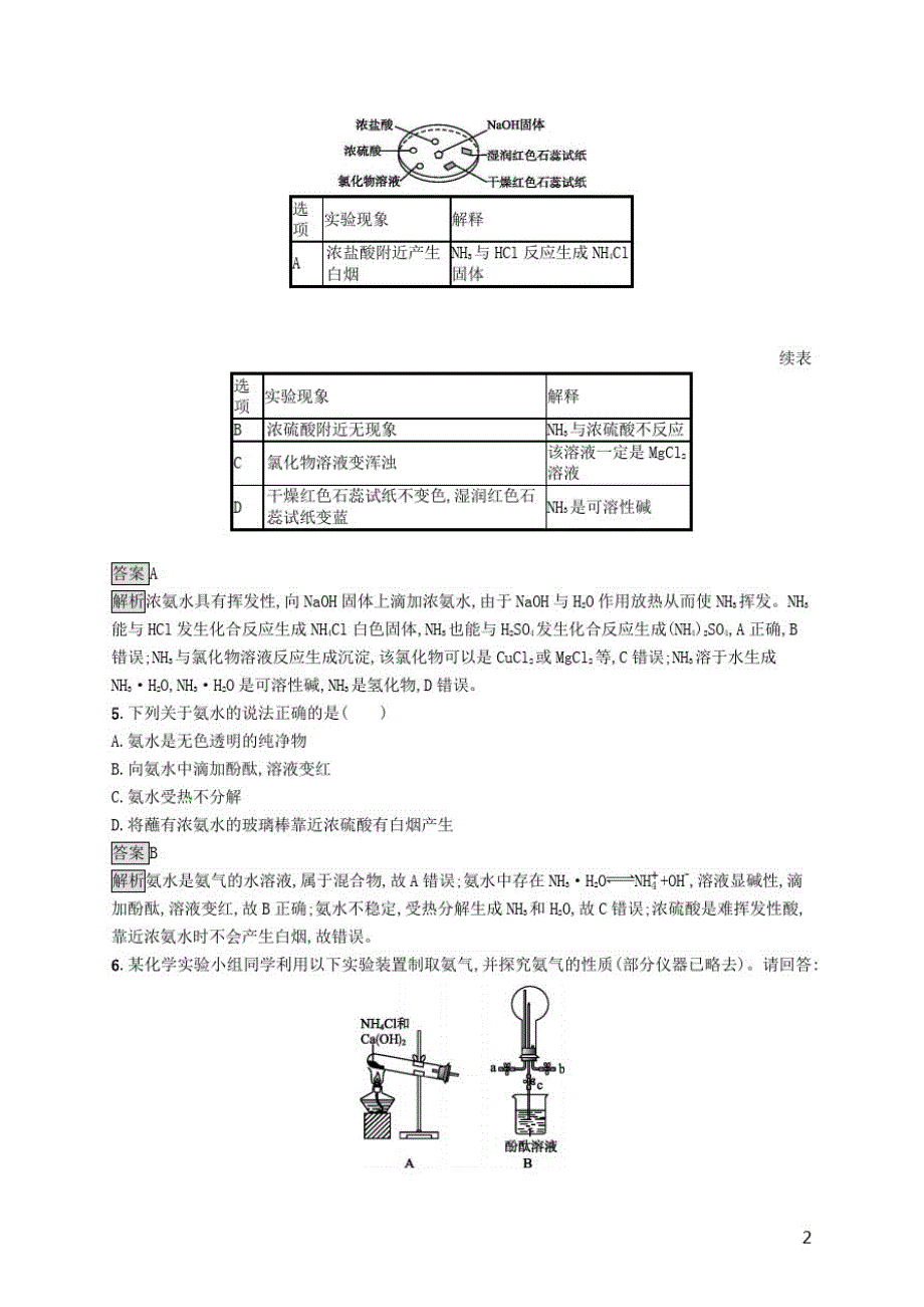 教材新高中化学第3章第3节第2课时氨与铵盐练习含解析鲁科版必修第一册_第2页