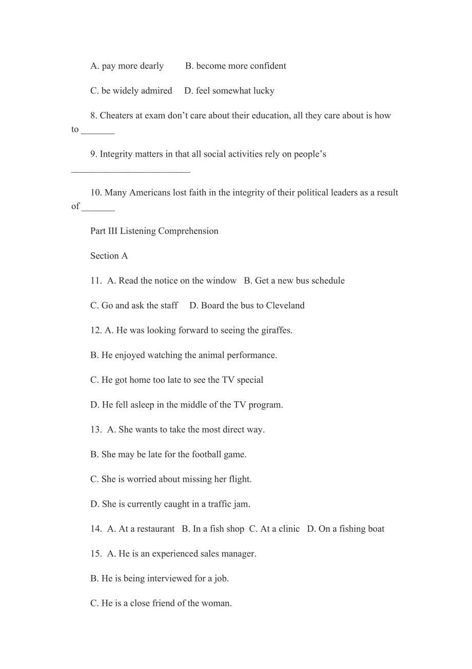 2011年12月英语四级考试真题答案_第5页