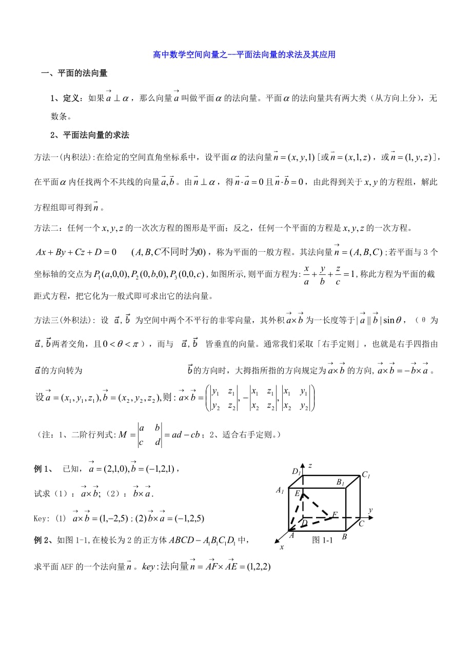 高中数学--空间向量之法向量求法及应用方法_第1页