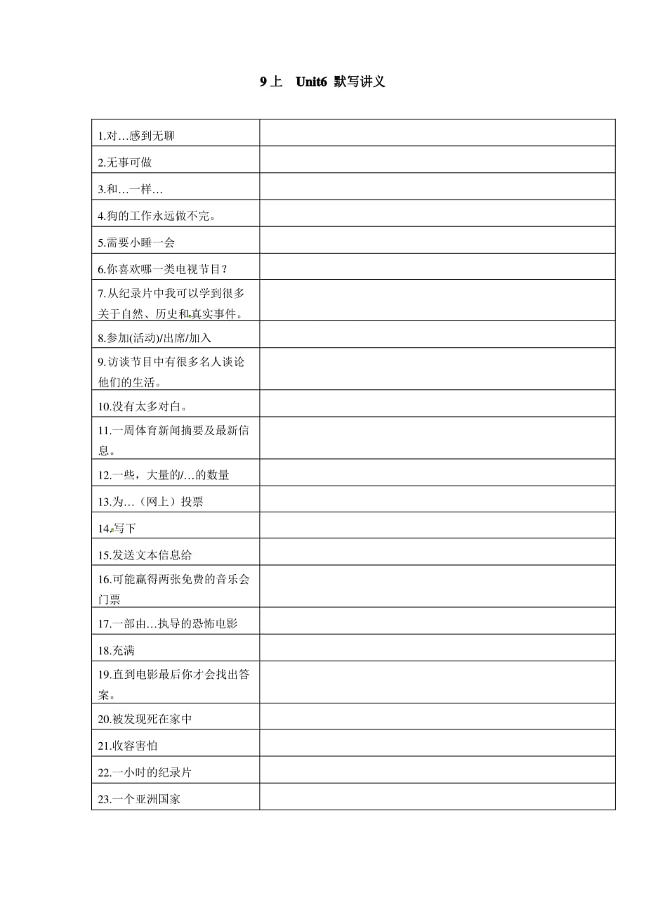 牛津译林版九年级英语上册第六单元基础知识默写_第1页