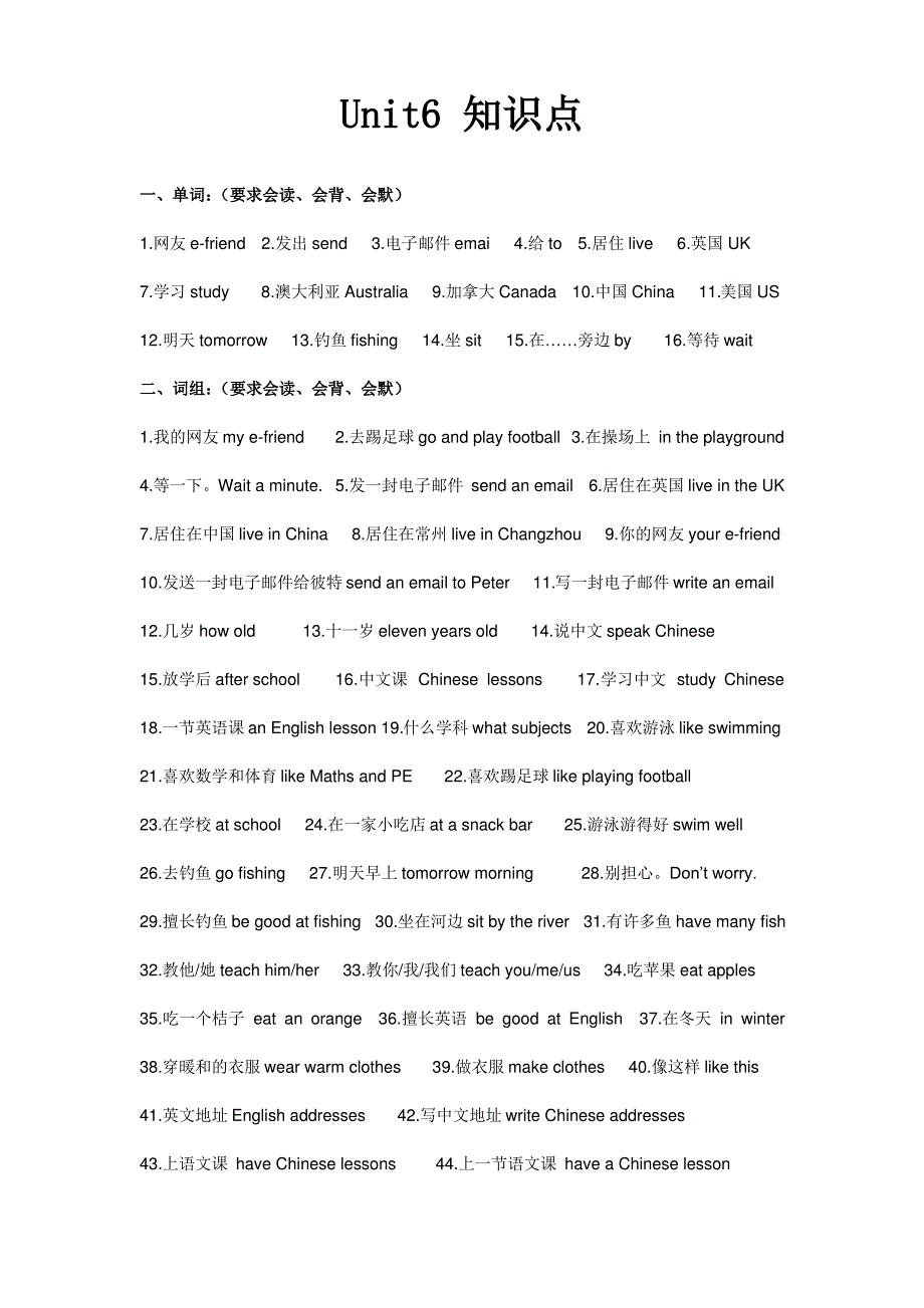 牛津译林版五年级英语上册第六单元知识点_第1页