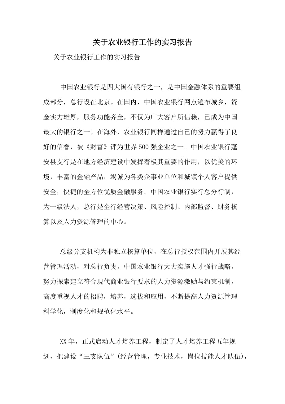 关于农业银行工作的实习报告_第1页