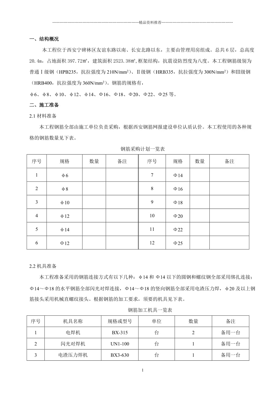 永宁国际管理用房钢筋工程施工方案精编版_第1页