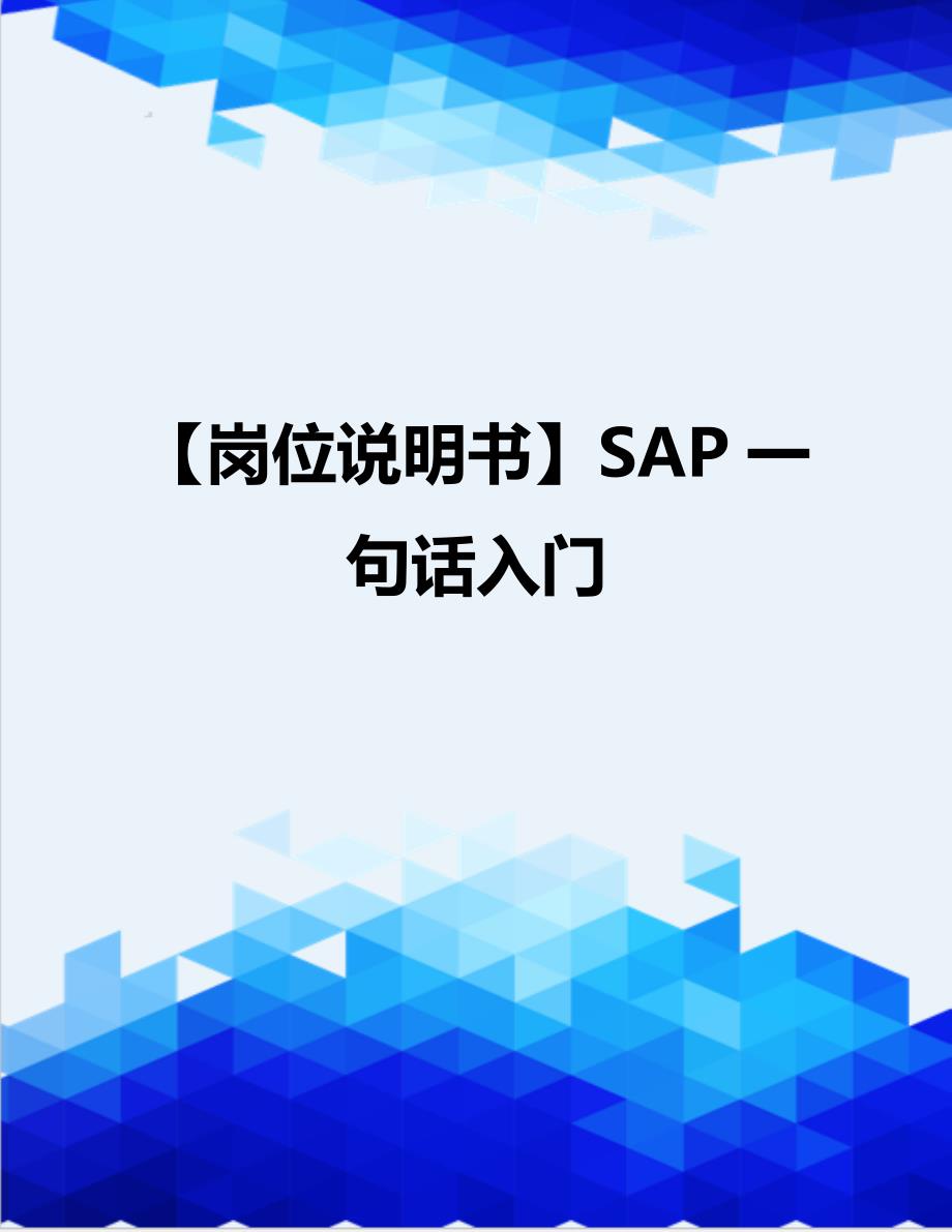 【岗位说明书】SAP一句话入门_第1页