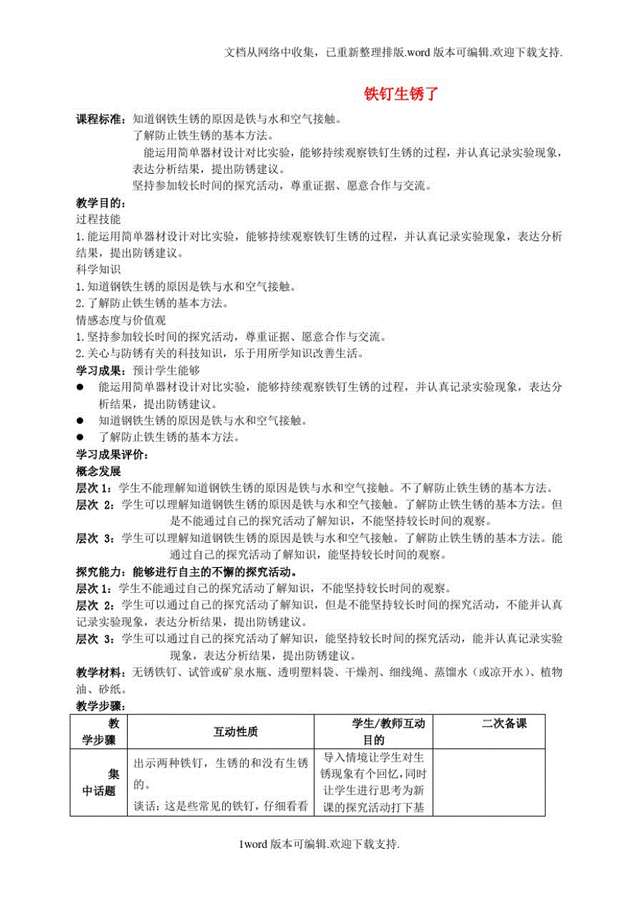 苏教版科学六上铁钉生锈了教案设计_第1页