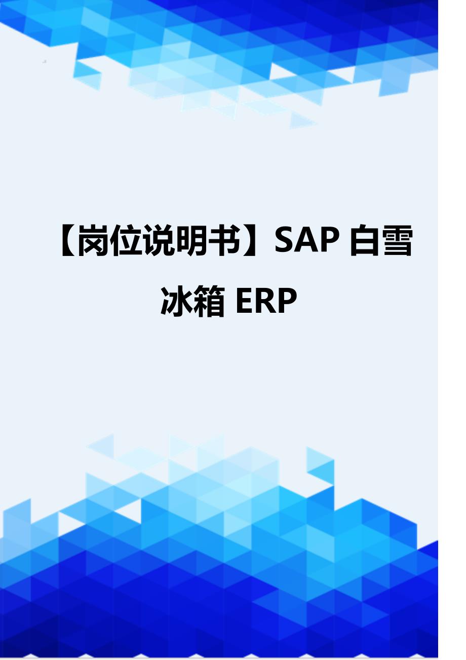 【岗位说明书】SAP白雪冰箱ERP_第1页
