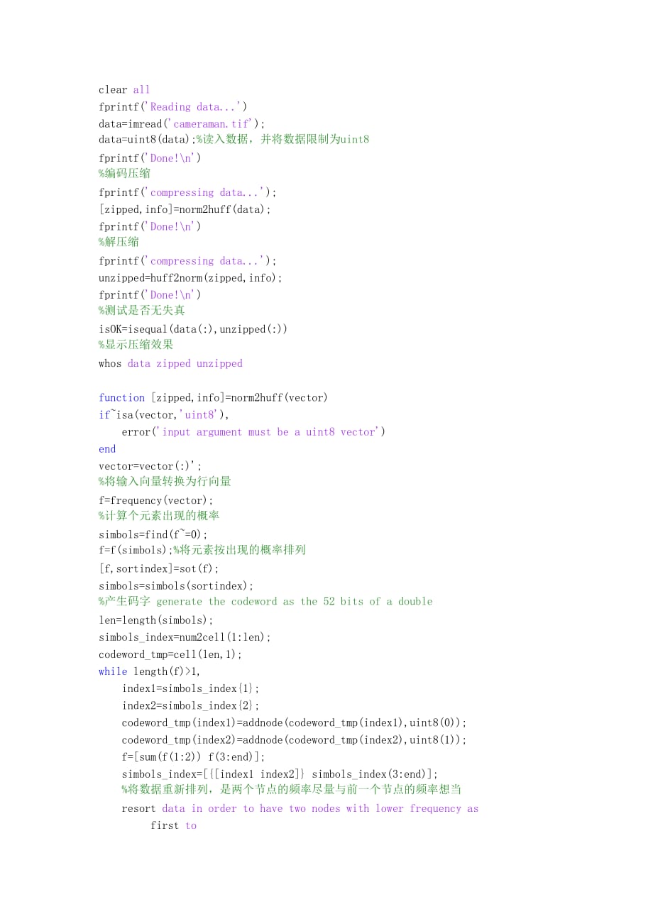 Huffman编码(哈夫曼编码)的Matlab实现_第1页