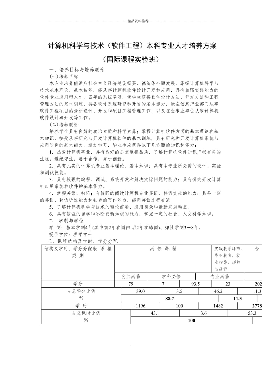 软件工程专业本科人才培养方案精编版_第1页