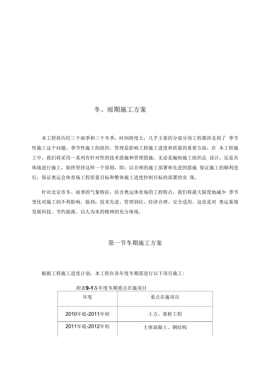 大型体育馆工程冬、雨施工方案_第1页