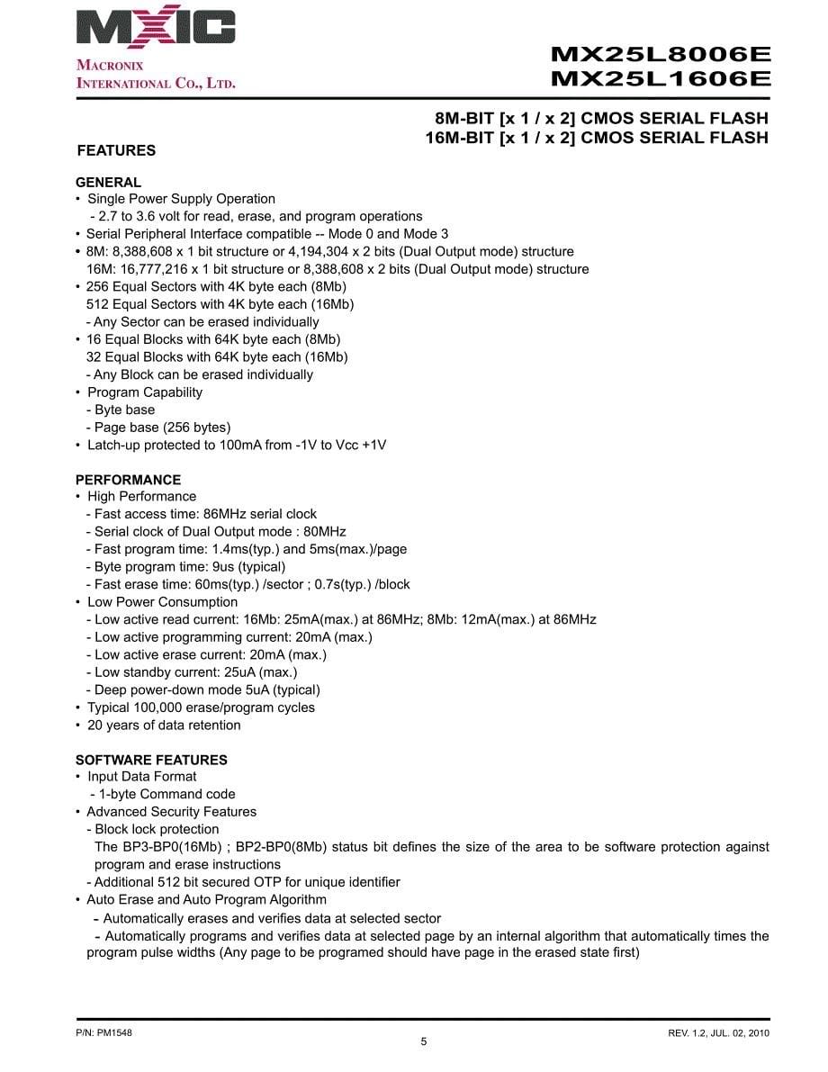MX25L80-16数据手册_第5页