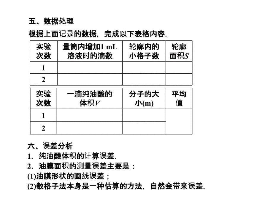 高三物理一轮精品课件实验十二用油膜法估测分子的直径课件新人教_第5页