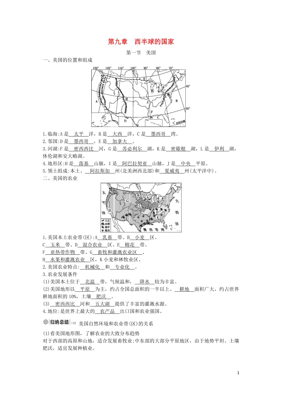 七年级地理下册第九章西半球的国家9.1美国必备知识点（新版）新人教版.docx_第1页