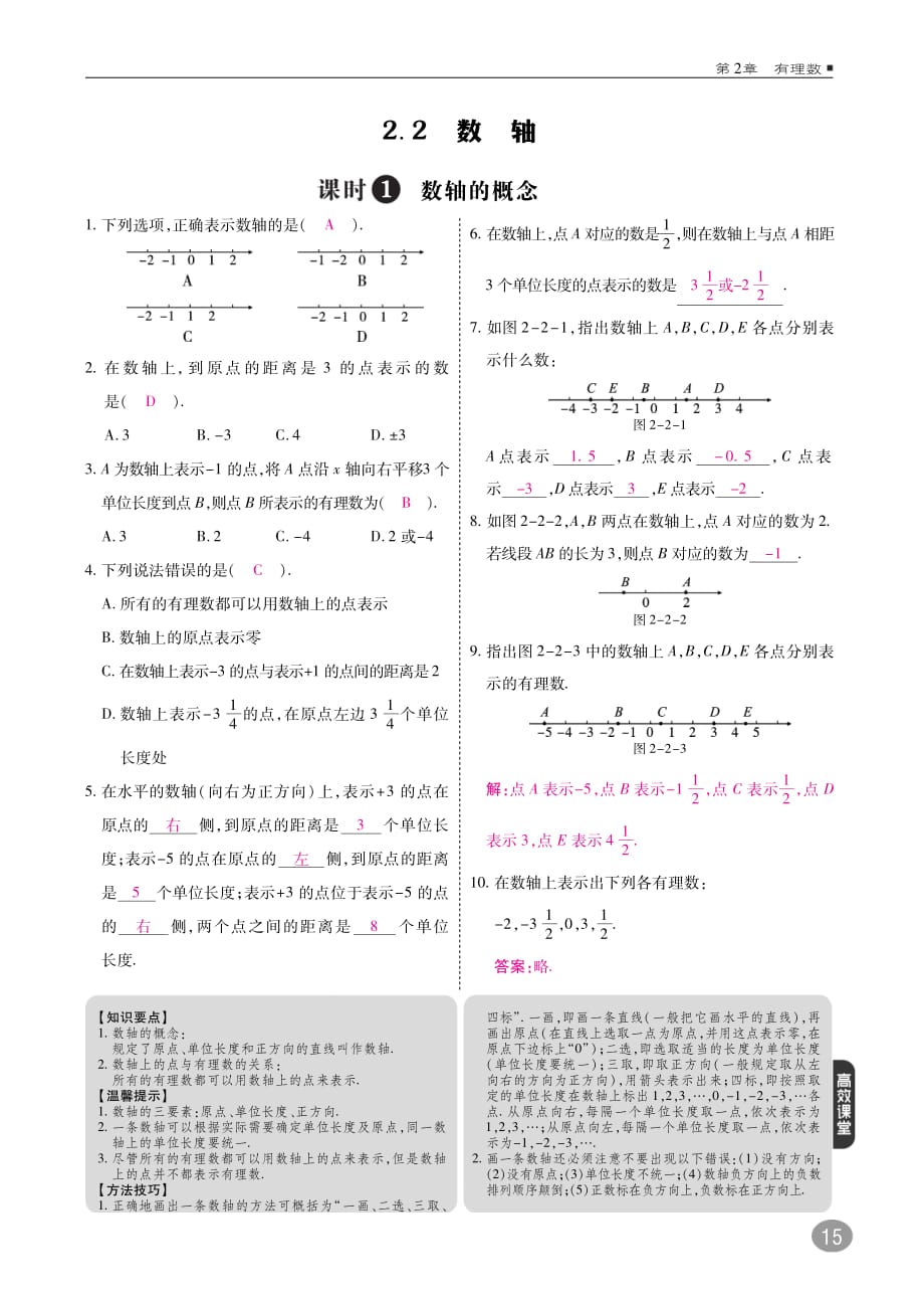 2017_2018学年七年级数学上册2.2数轴练习pdf新版青岛版2017092928.pdf_第1页