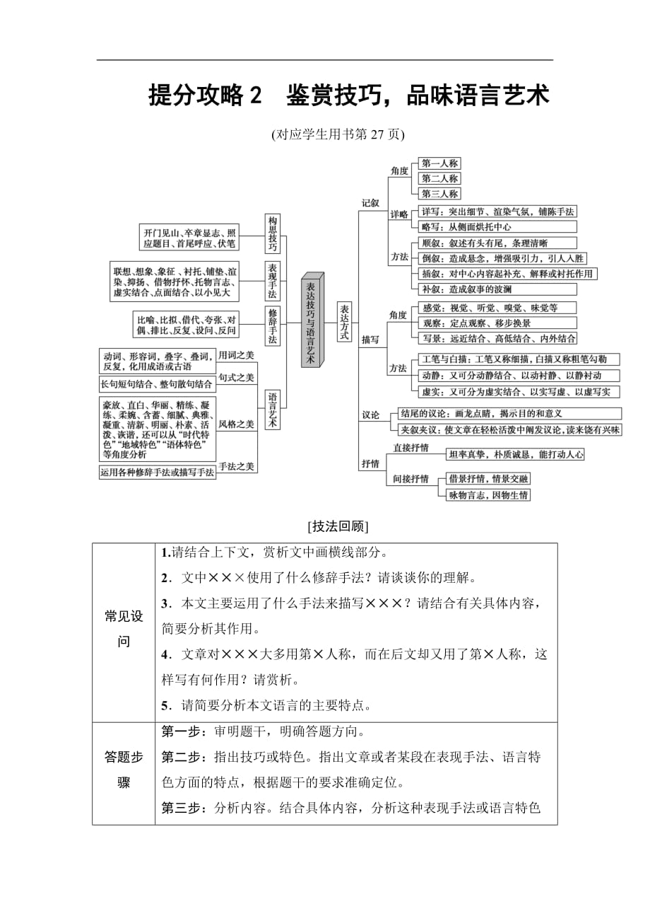 高考语文二轮提分攻略讲义专题3提分攻略2鉴赏技巧品味语言艺术Word含答案_第1页