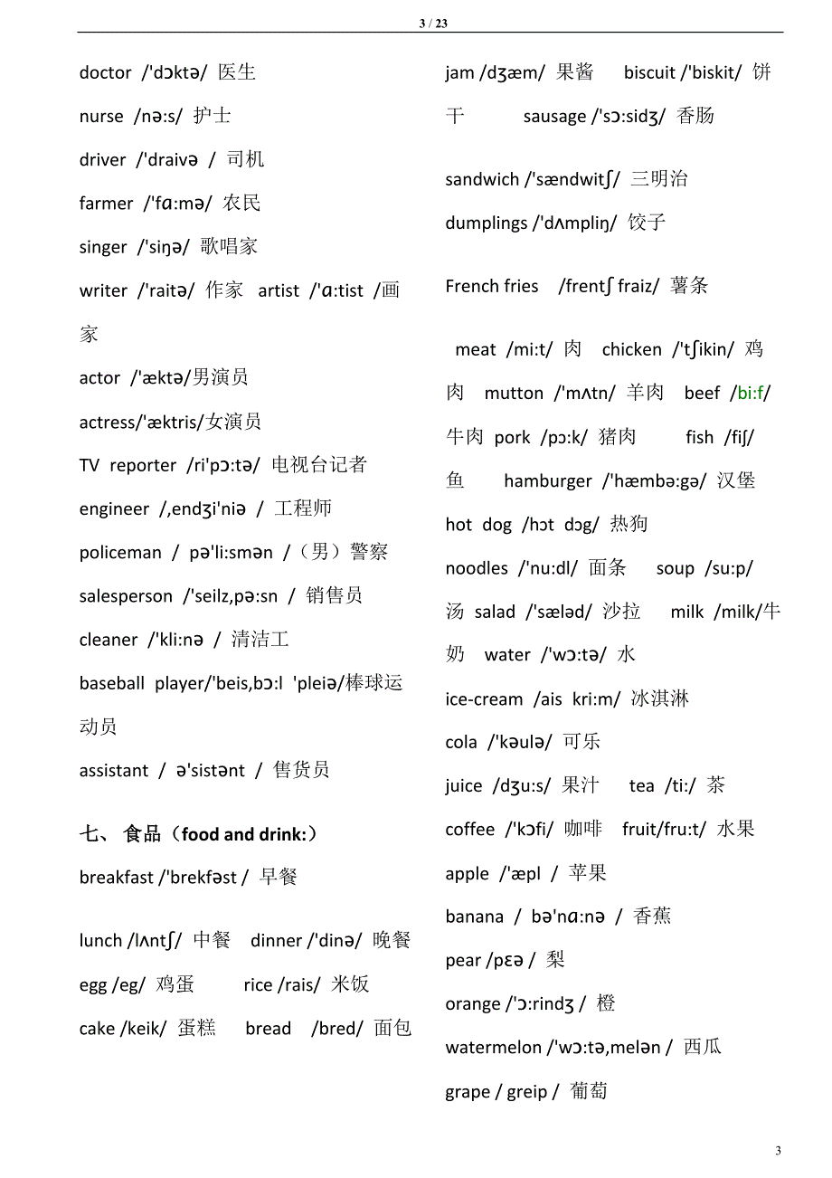3618编号小学英语单词分类表(带音标)、短语以及专项练习题_第3页