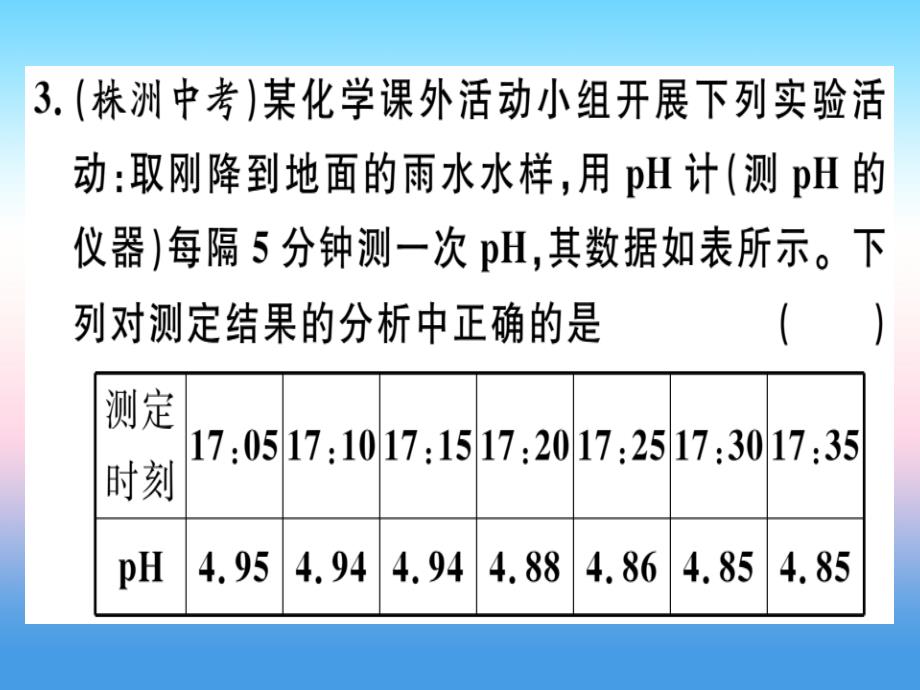 （安徽专版）2018_2019学年九年级化学下册第十单元酸和碱实验活动7溶液酸碱性的检验习题课件新人教版.ppt_第4页