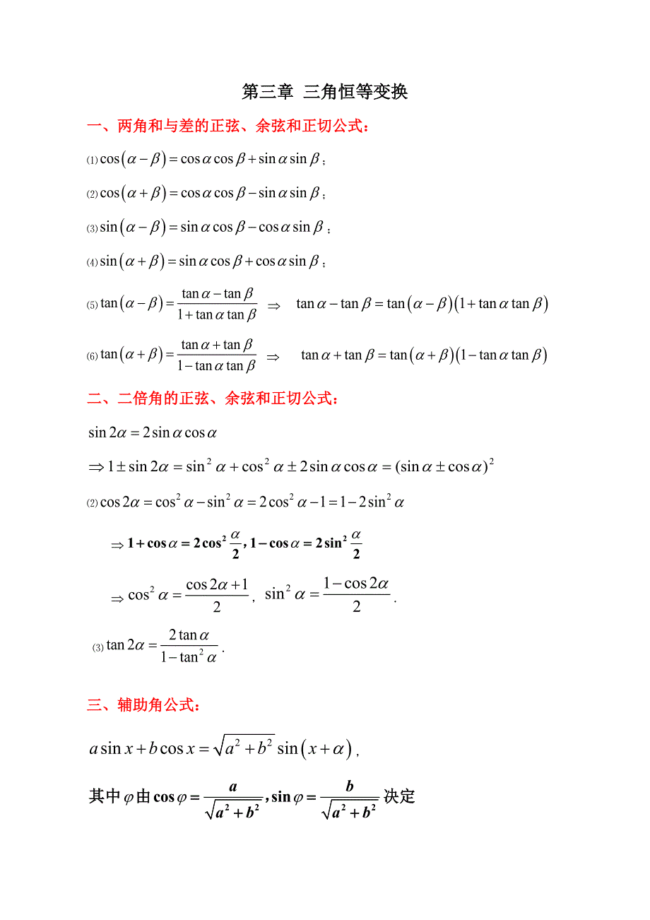 677编号高中数学必修四第三章-三角恒等变换知识点总结_第1页