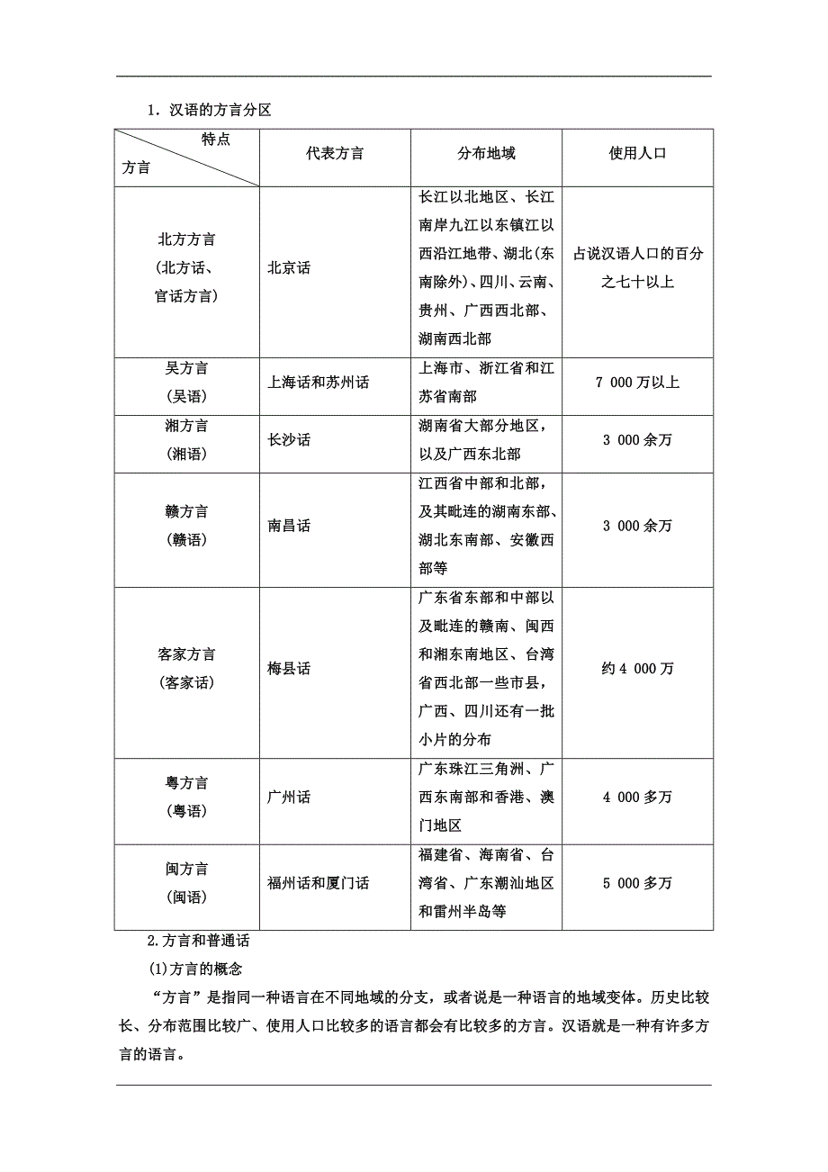 高中语文人教选修语言文字应用教师用书第一课走进汉语的世界第三节四方异声普通话和方言Word含答案_第2页