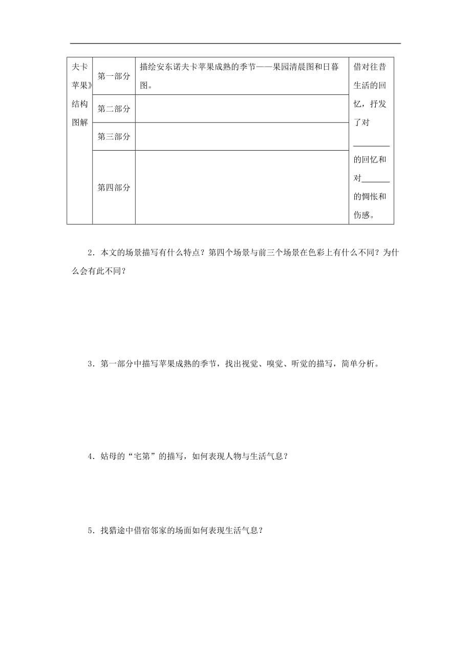 山西省忻州市第一中学高中语文人教选修系列外国小说欣赏预习学案第二单元安东诺夫卡苹果_第2页