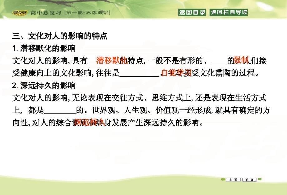 政治一轮复习课件必修三 文化生活 第一单元 文化与生活 第二课 文化对人的影响_第5页