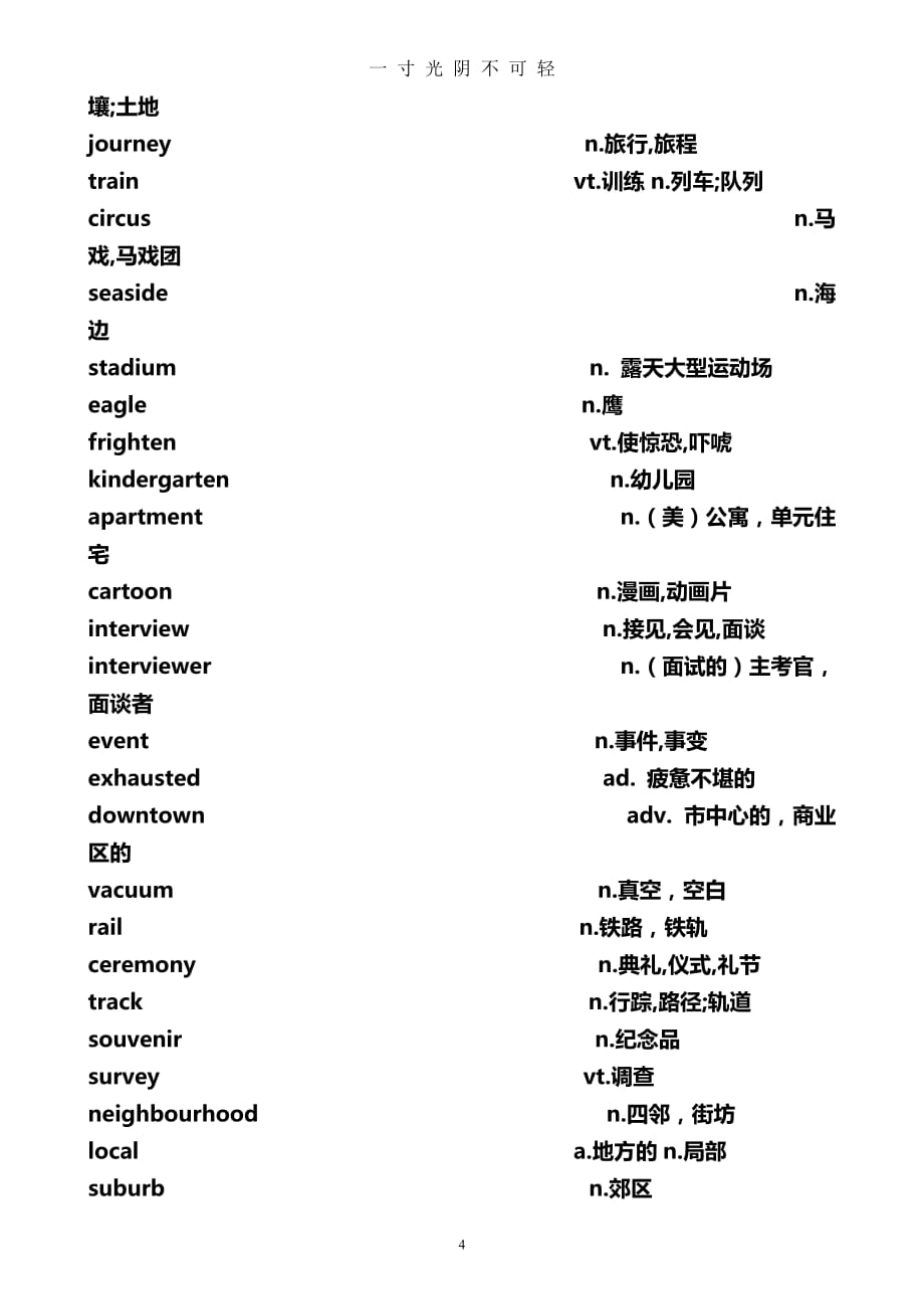 外研版高一英语必修一单词表(默写)英汉分开版（2020年8月）.doc_第4页