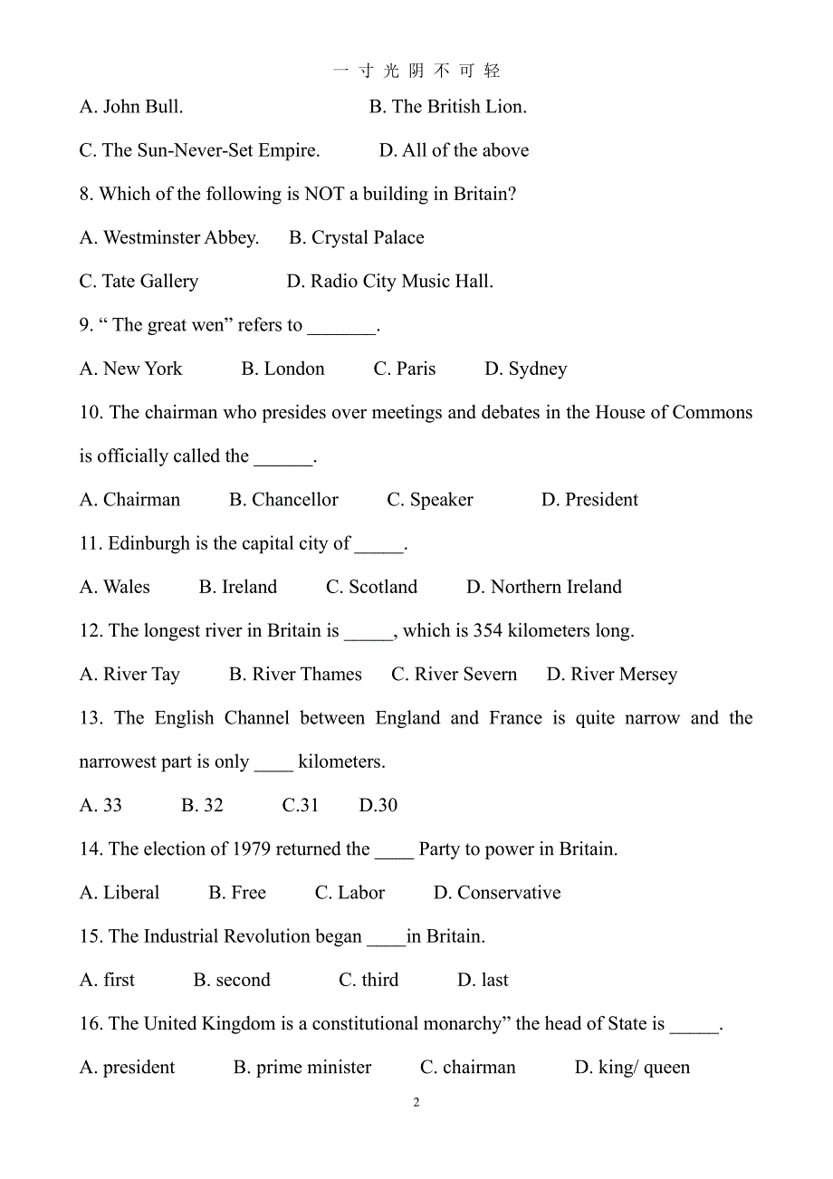 英语国家概况知识（2020年8月整理）.pdf_第2页