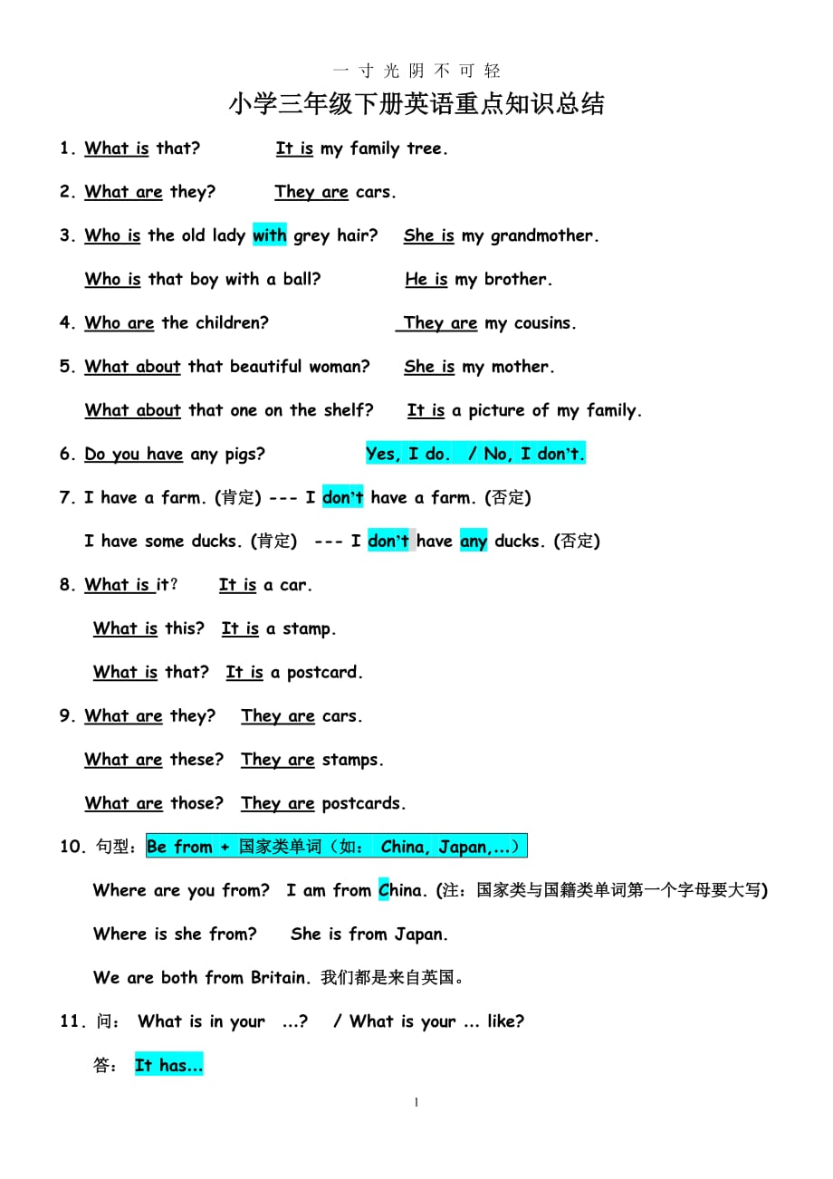 小学三年级下册英语重点知识总结（2020年8月）.doc_第1页