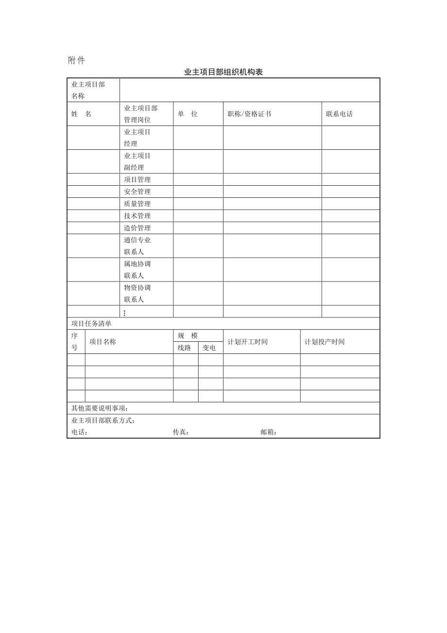 输变电工程业主项目部设置标准化表格模板_第2页