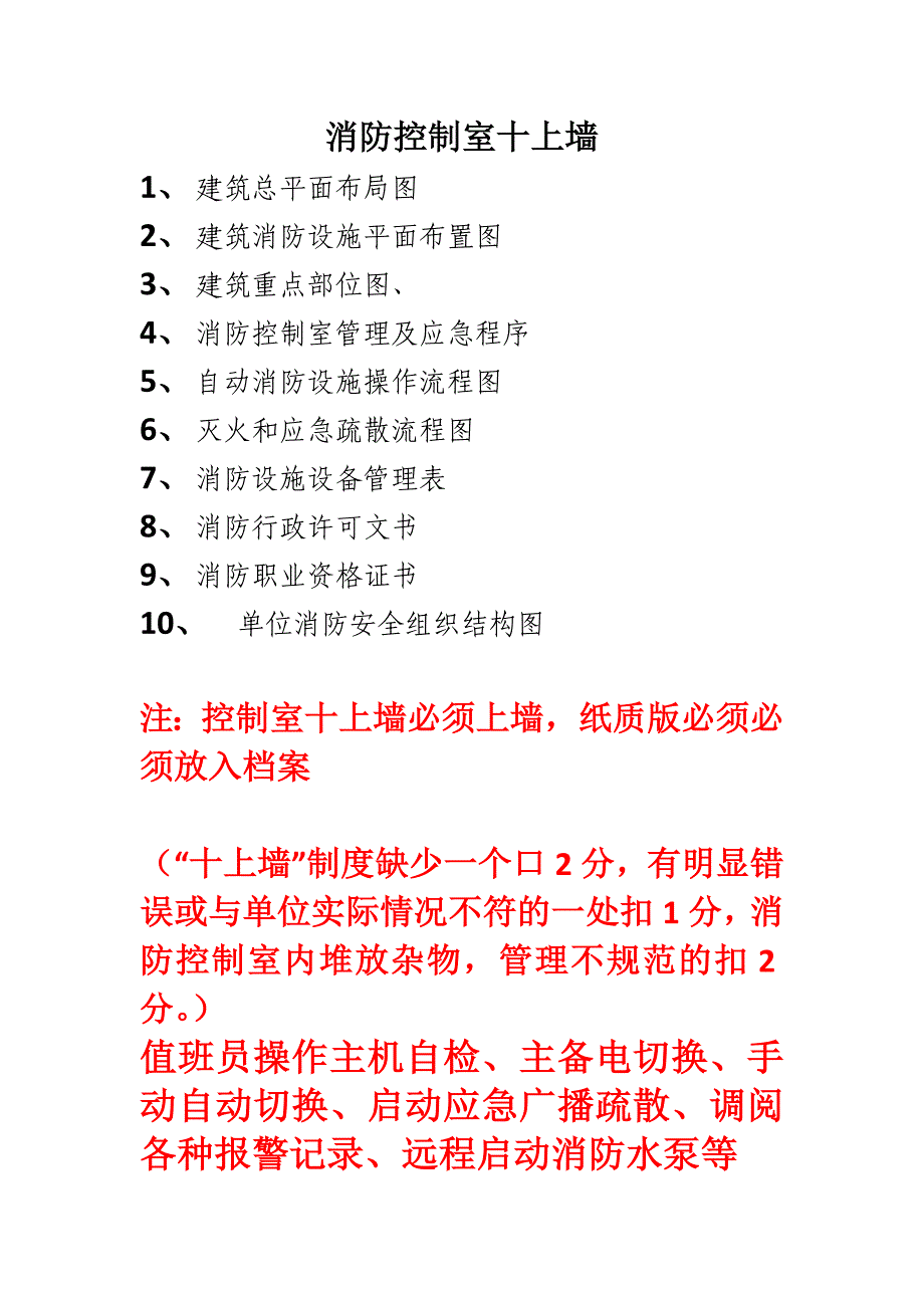 标识化、规范化等重点、消防控制室十上墙内容_第1页