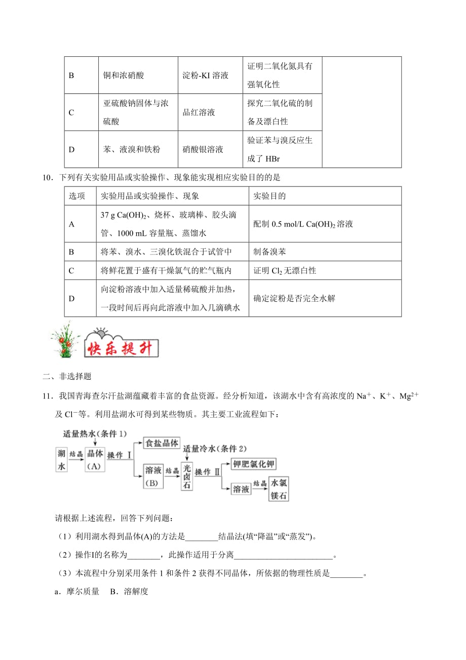 考点20 化学实验-2020年衔接教材新高三一轮复习化学（原卷版）_第3页