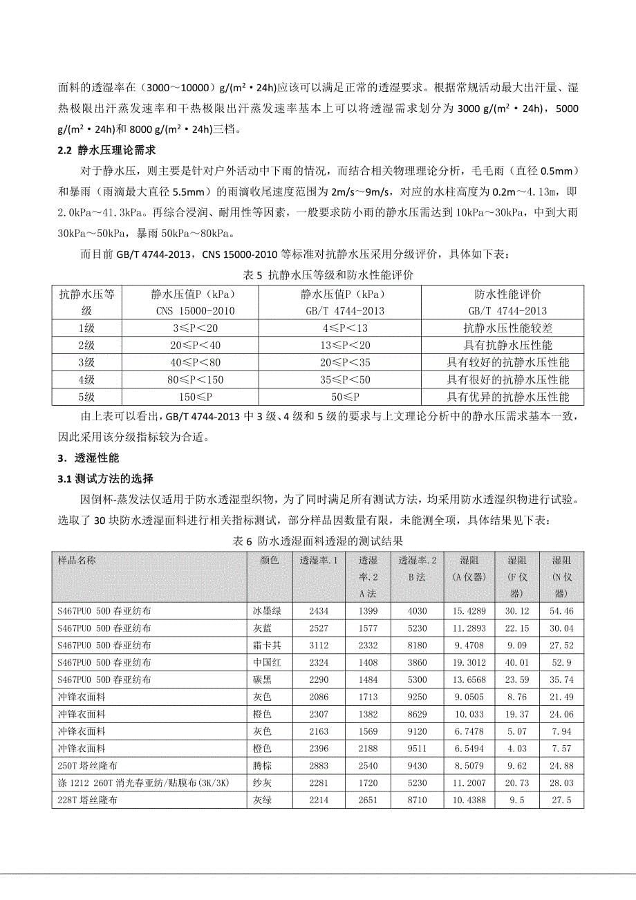 纺织品 防水透湿性能的检测和评价-编制说明_第5页