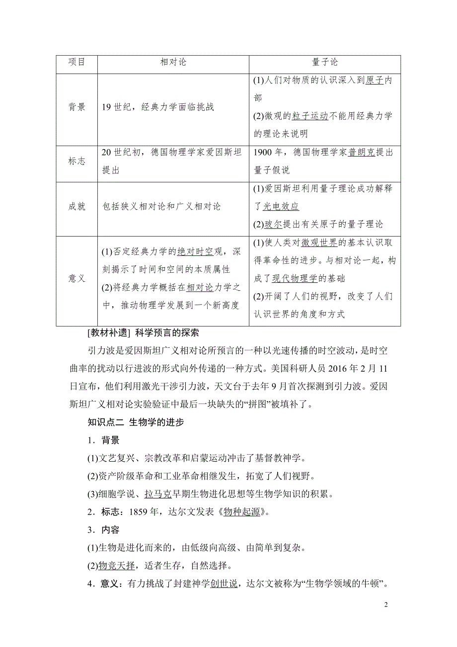 备战2021届高考高三历史一轮专题：第36讲 近代以来世界的科学发展历程 教案_第2页