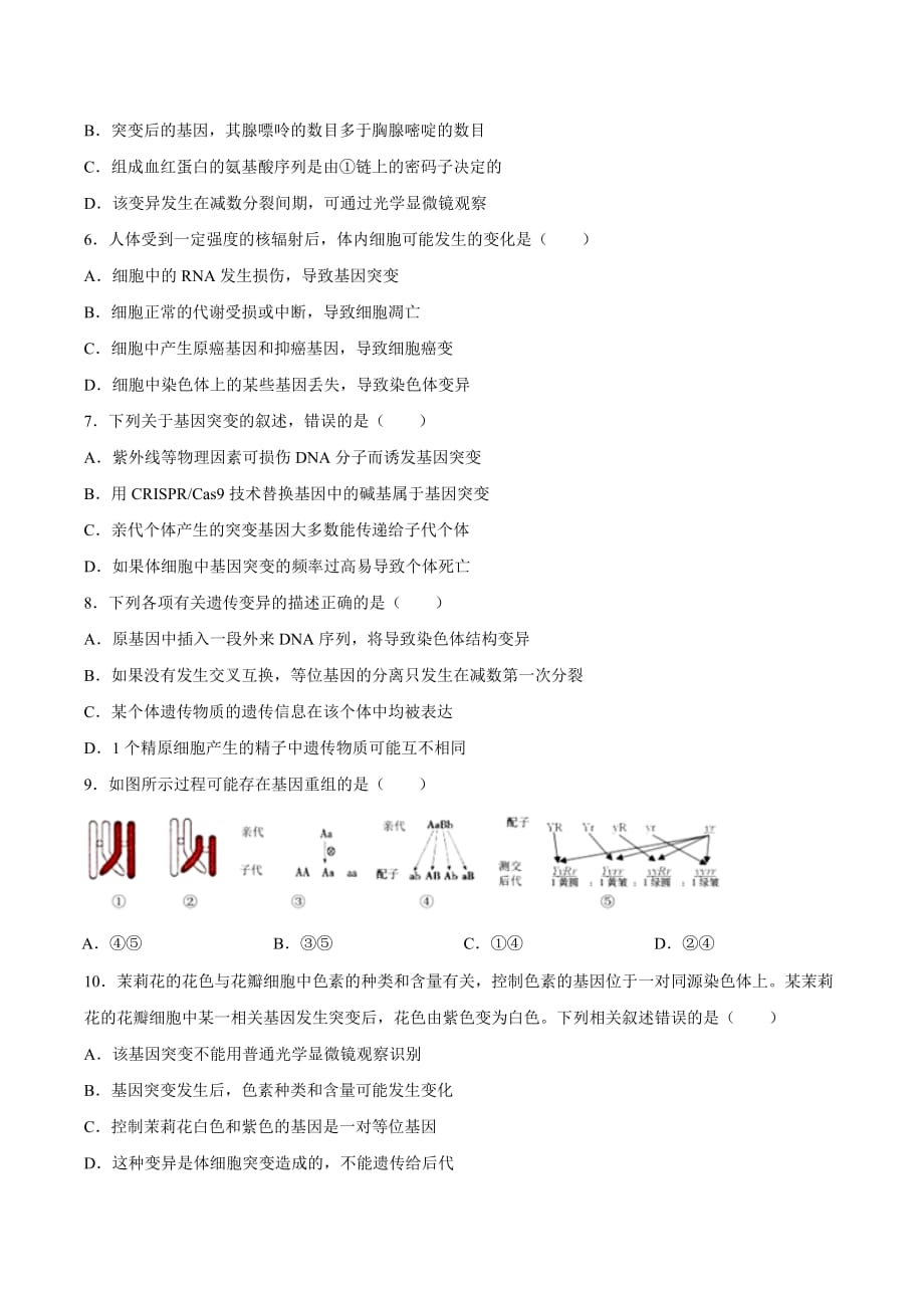 考点19 基因突变与基因重组-2020年衔接教材新高三一轮复习生物（原卷版）_第2页