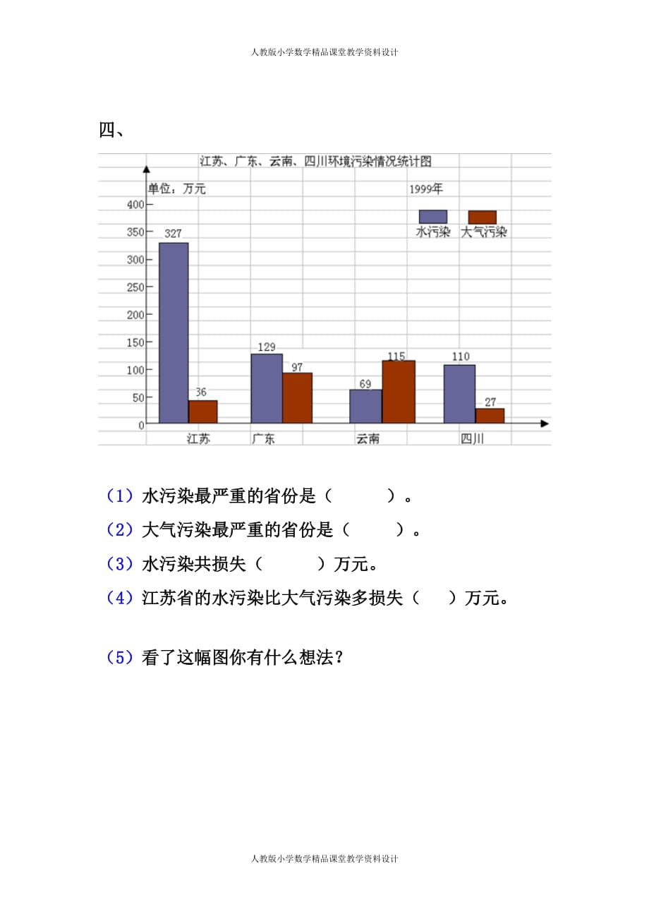 (课堂教学资料）新人教版四年级数学下册第8单元《平均数与条形统计图》试题_第4页