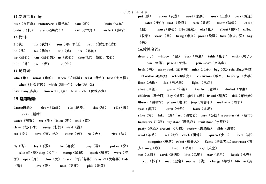 闽教版小学英语汇总 单词分类及重点句型（整理）.pdf_第2页