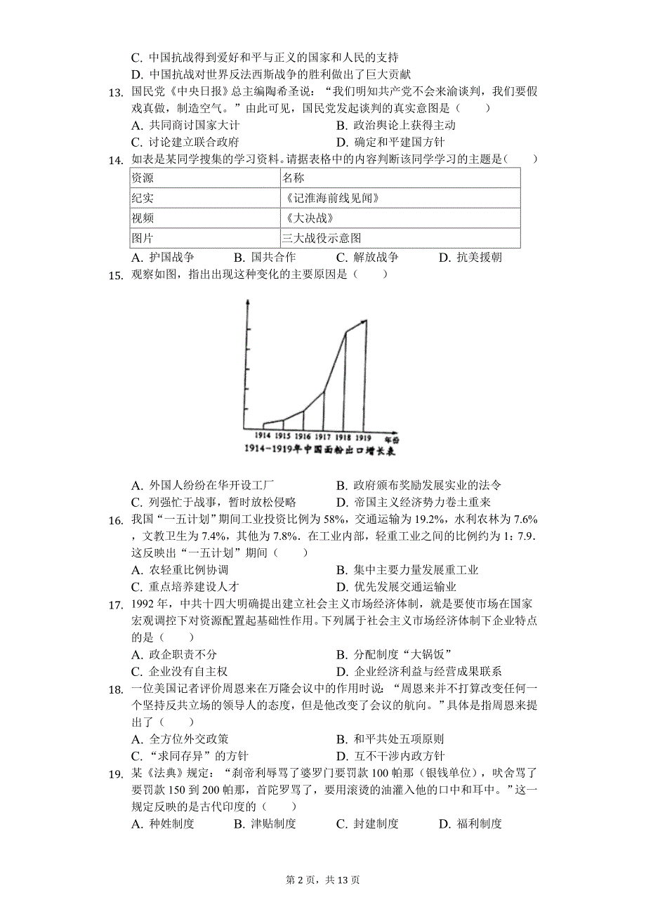 2020年山东省东营市中考历史试卷_第2页