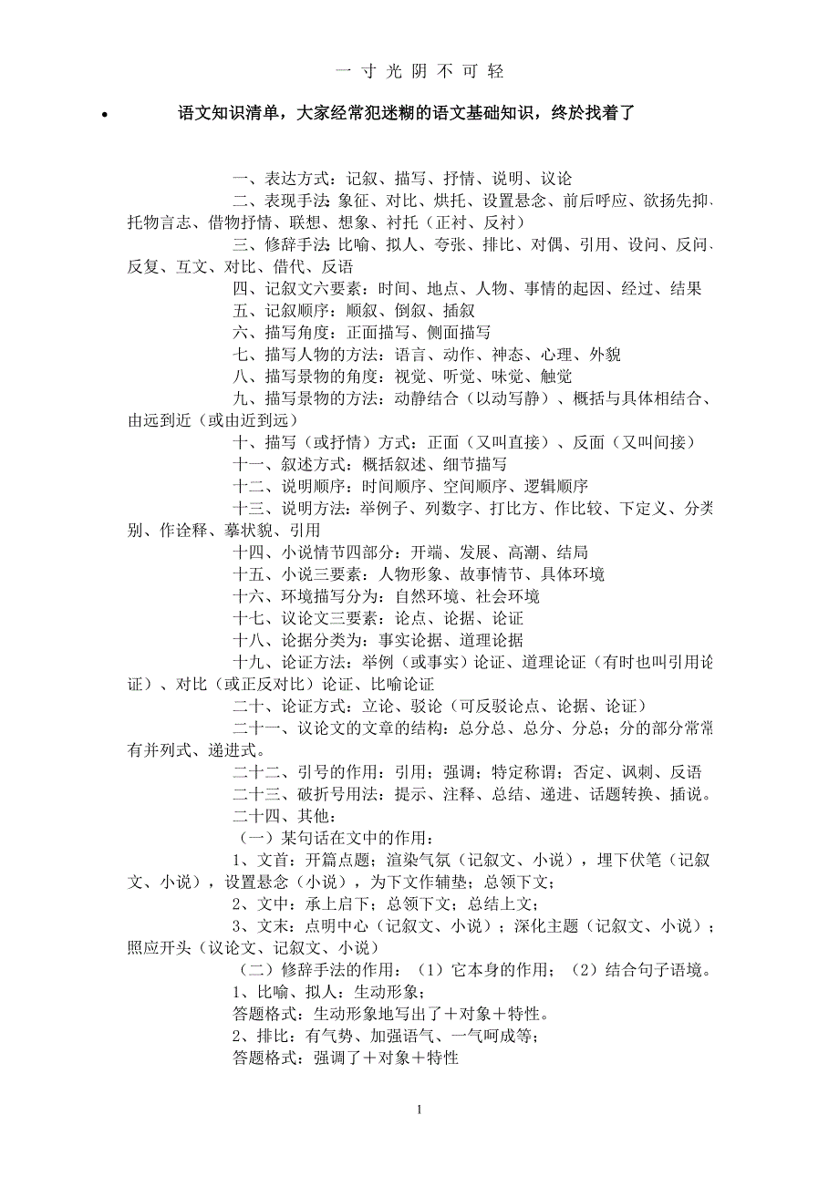 小学语文知识清单（2020年8月）.doc_第1页