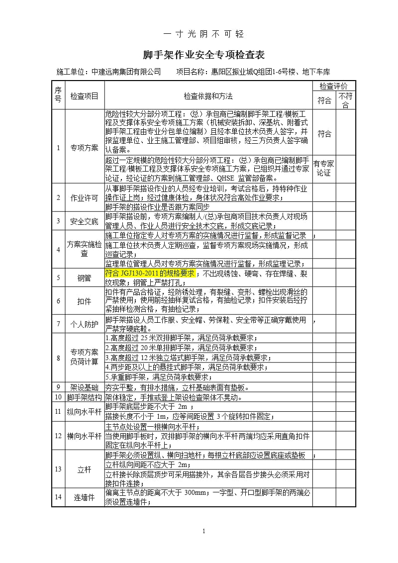 脚手架作业专项安全检查表（2020年8月整理）.pptx_第1页