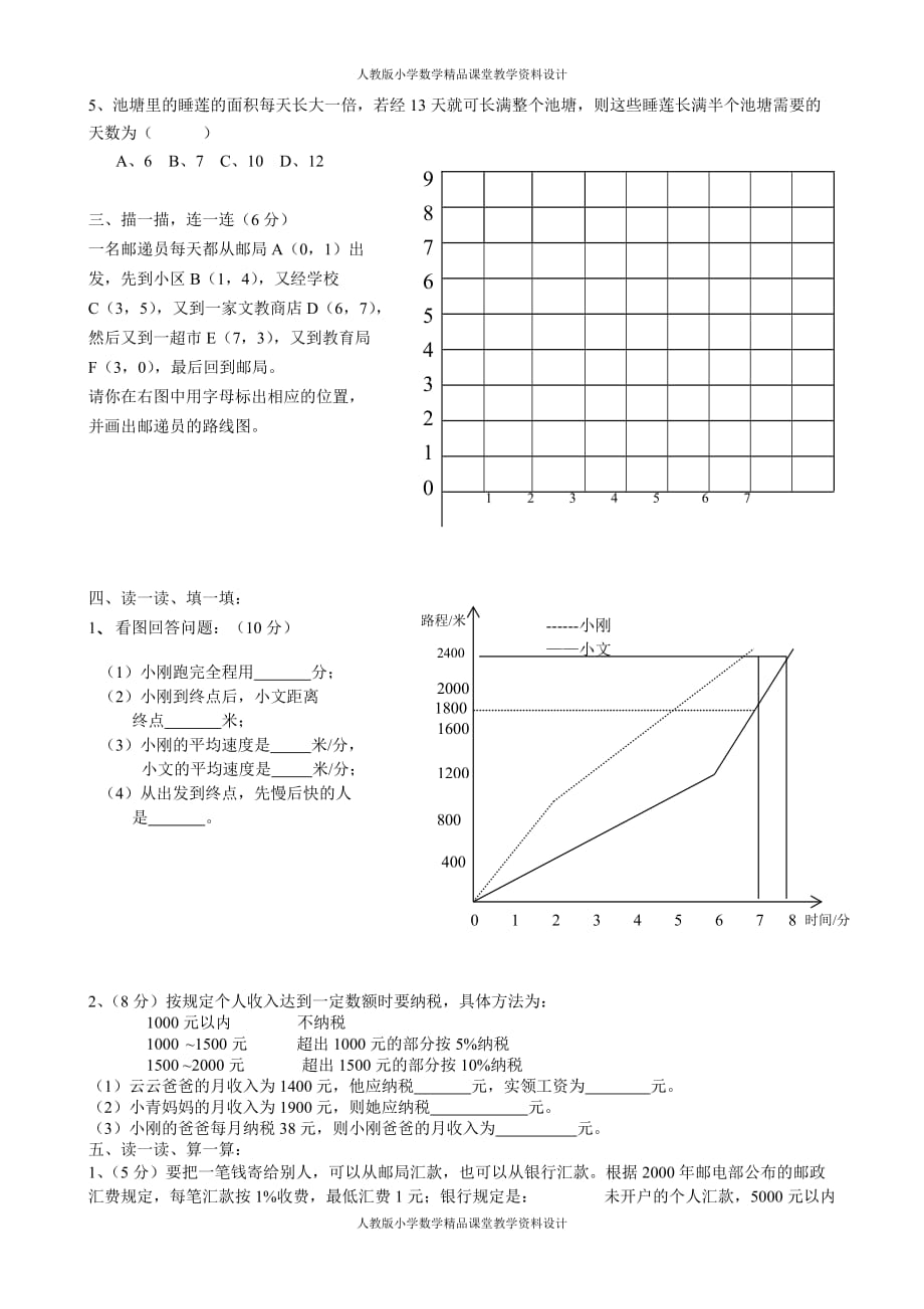 (课堂教学资料）人教版数学六年级下册期中测试卷2（附答案）_第3页