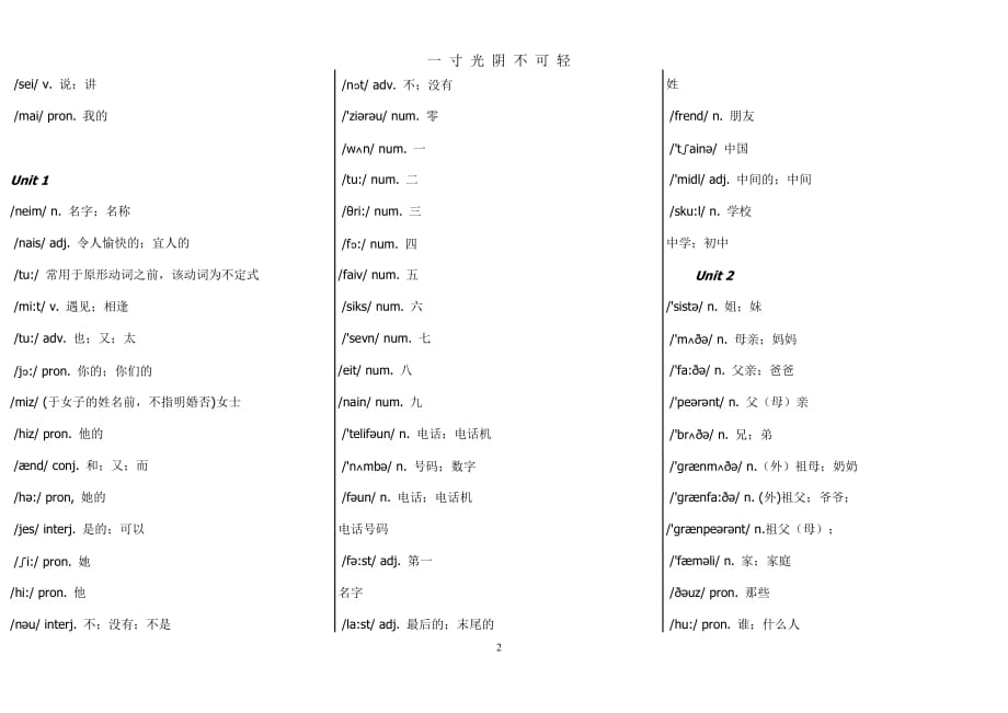 人教版七年级上册英语单词练习纸（2020年8月）.doc_第2页