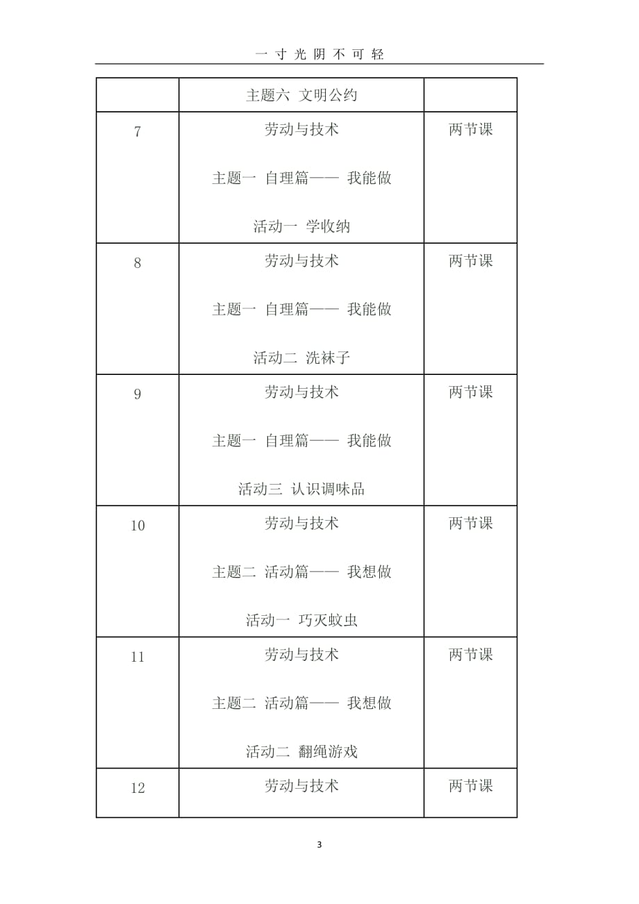 小学一年级综合实践活动教学进度表计划（2020年8月）.doc_第3页