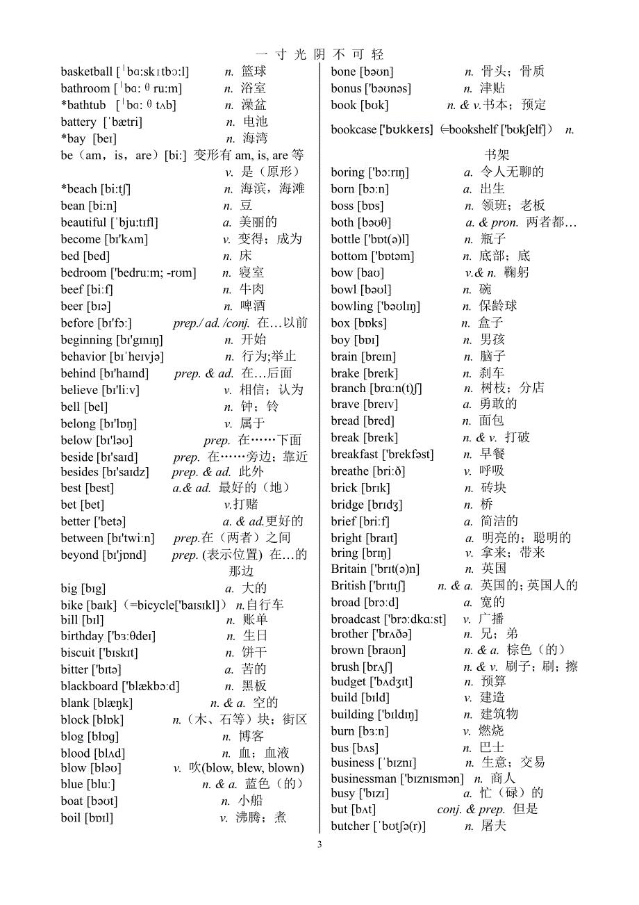 高职高专教育英语课程教学基本要求(试行)A级附表四(词汇表) 加注音标（2020年8月整理）.pdf_第3页